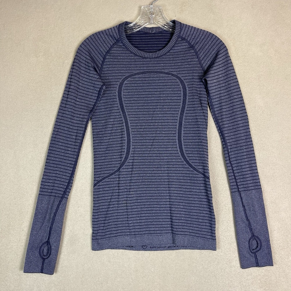 Lululemon Swiftly Tech Long Sleeve Crew Womens 4 Purple Striped EUC